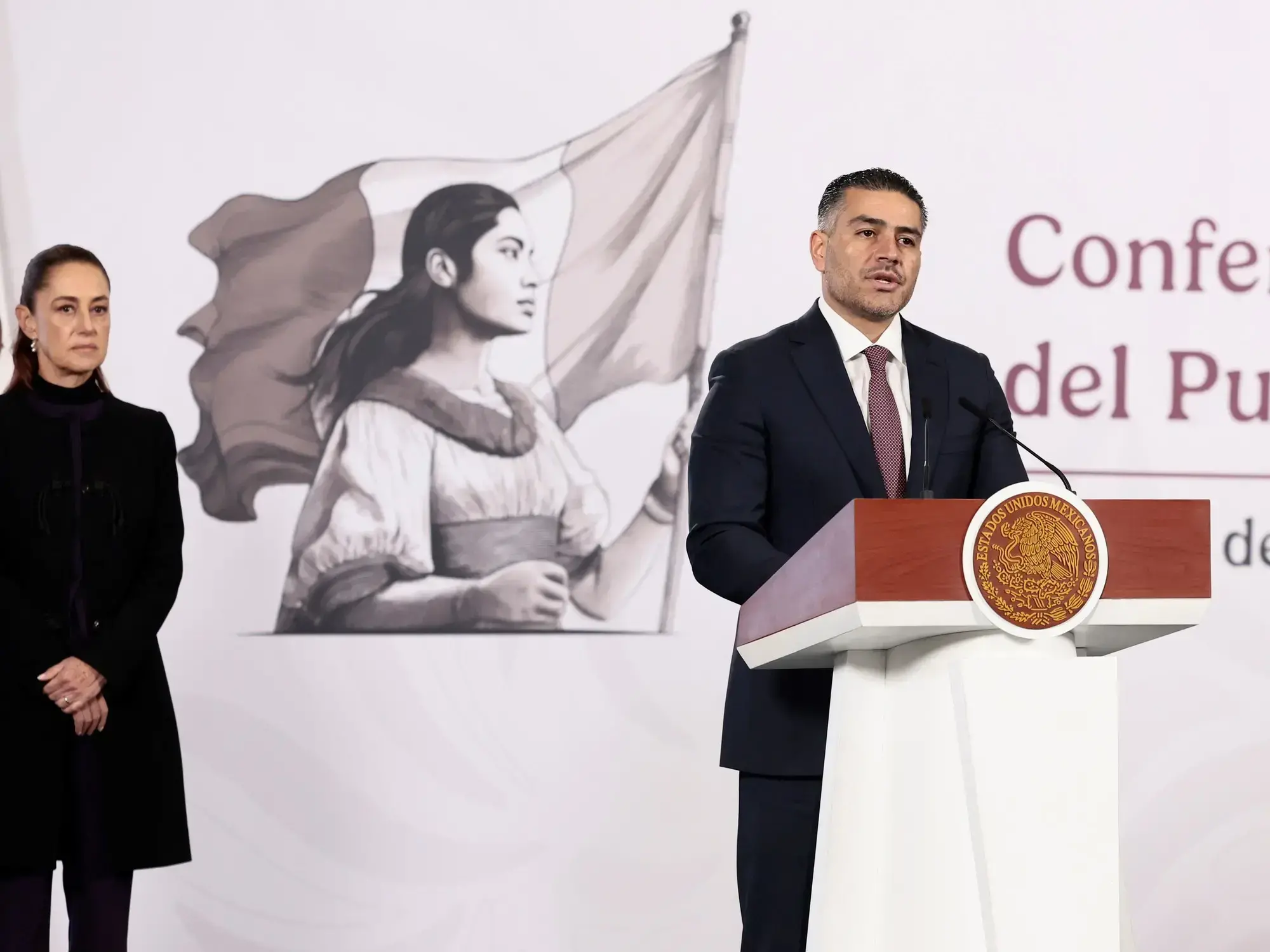 Conferencia de prensa del secretario de Seguridad, Omar García Harfuch, en Palacio Nacional.