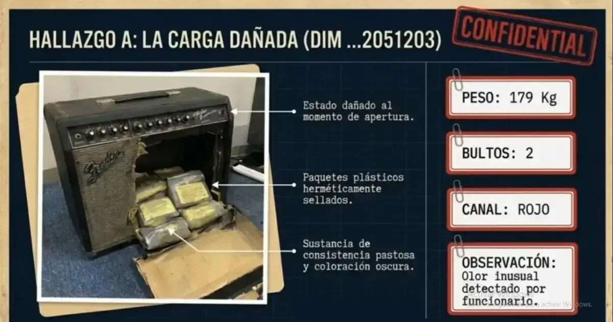 Infografía con datos de uno de los amplificadores donde se camufló la marihuana procedente de Estados Unidos.