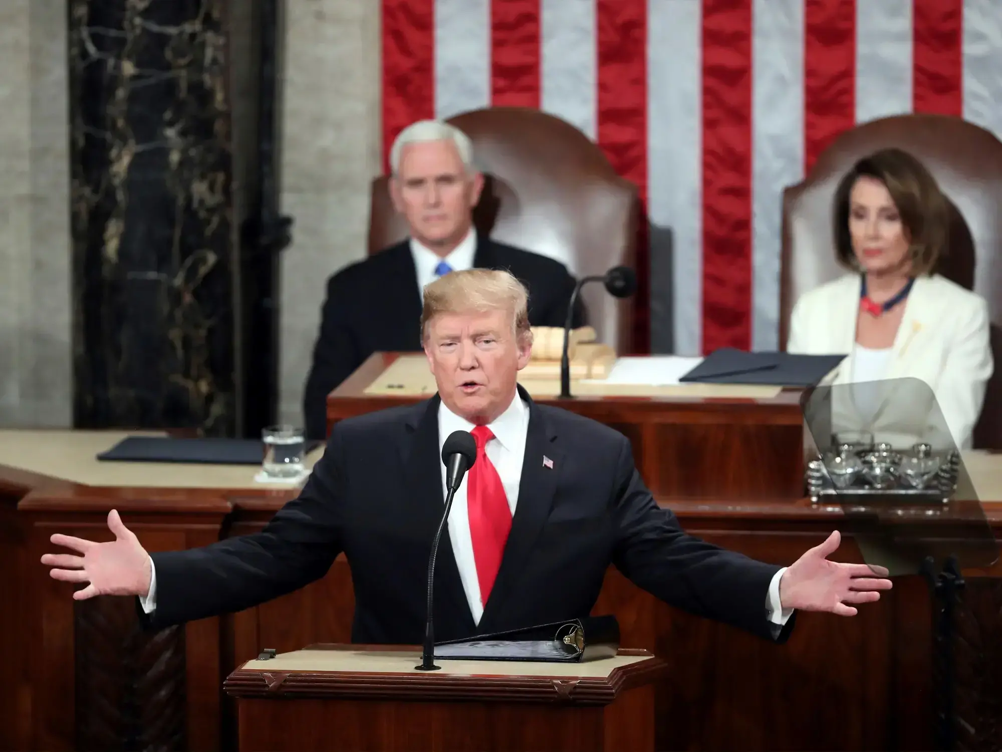 Foto de archivo de Donald Trump brindando un discurso sobre el Estado de la Unión durante su primera presidencia.