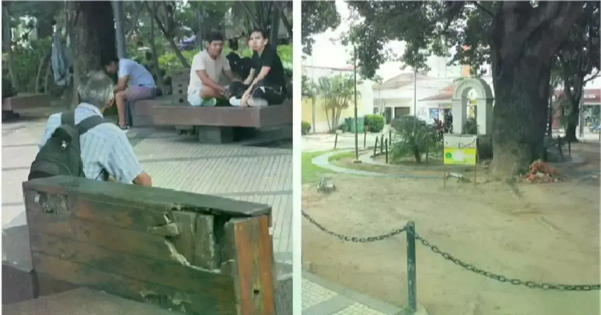Respaldar de banqueta y area del aljibe en mal estado en la plaza