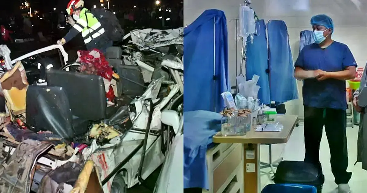 Minibús aplastado tras el impacto del avión Hércules C-130 en El Alto.