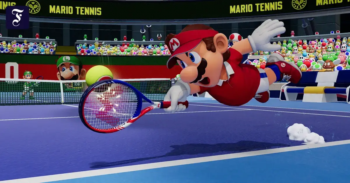 Mario ejecutando un golpe especial de tenis.