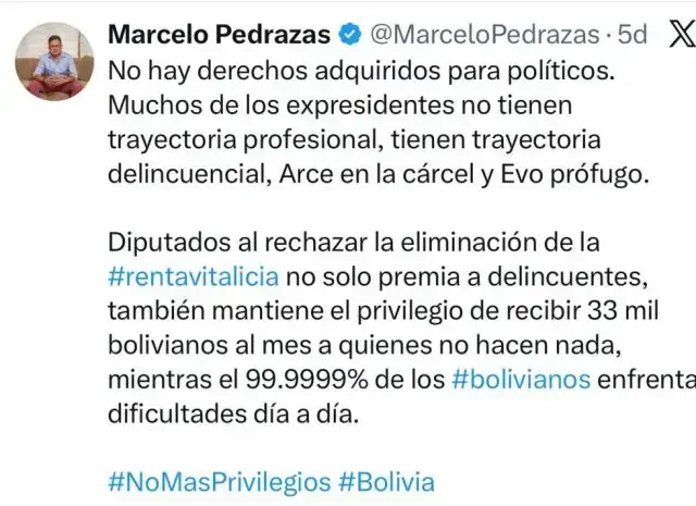 La publicación de Pedrazas sobre el tema en la red X, antes Twitter.