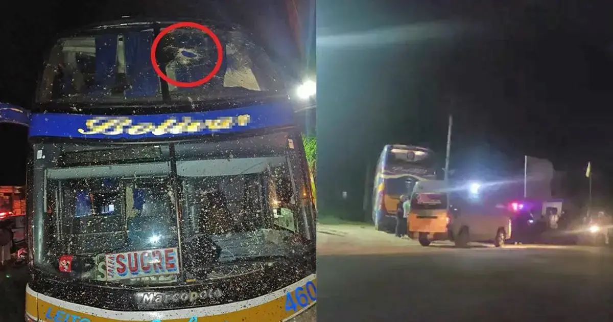 El bus quedó afectado por la caída de las piedras