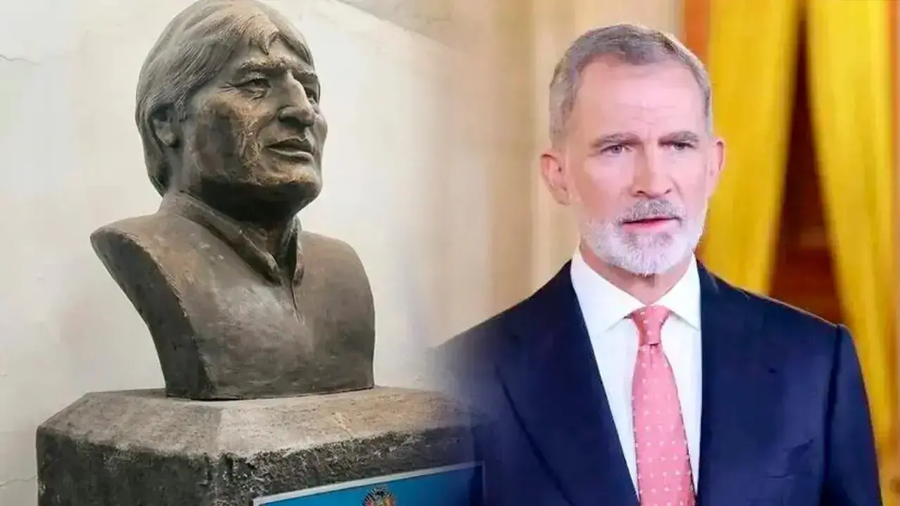 Busto de Evo Morales y el Rey de España (composición)