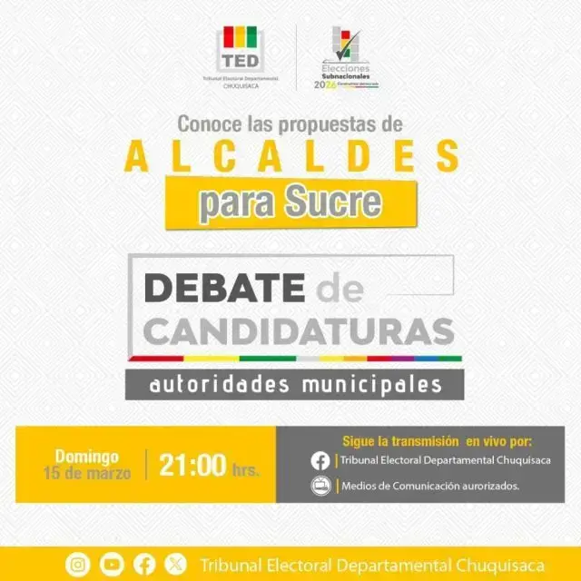 La invitación del Tribunal Electoral Departamental de Chuquisaca al debate.
