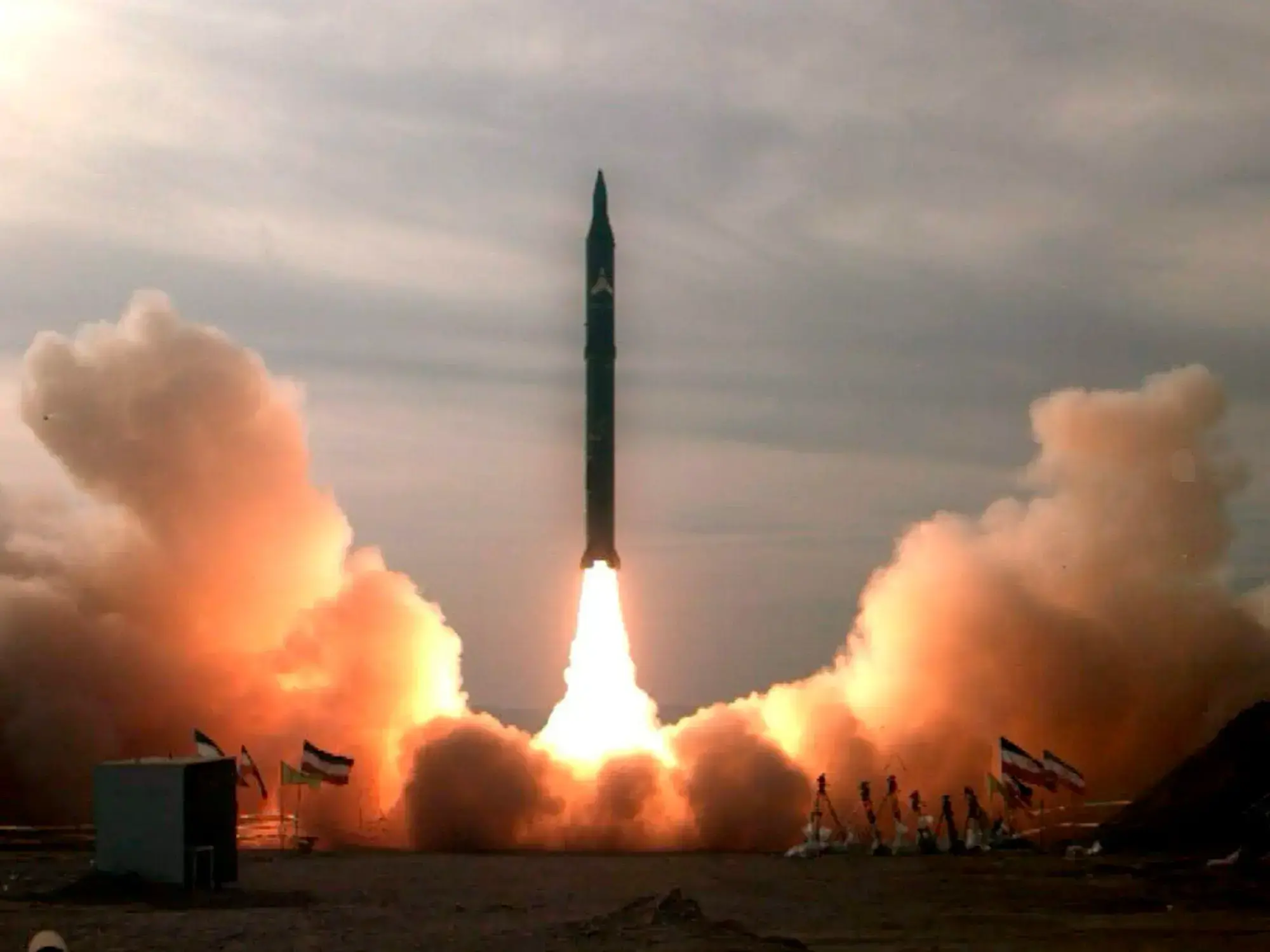 Una vista de un cohete Sejil, durante la etapa de pruebas.