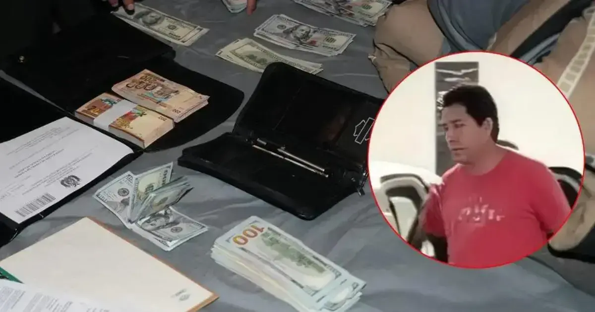 Marcelo Arce y los objetos y el dinero incautado en su aprehensión.