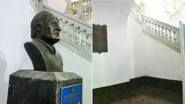 El antes y después del lugar donde se encontraba el busto de Evo Morales en la Asamblea.