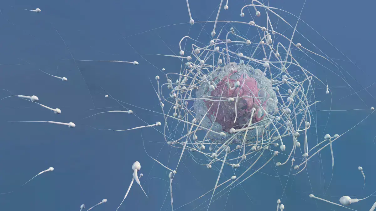 Representación artística de espermatozoides en condiciones de microgravedad.