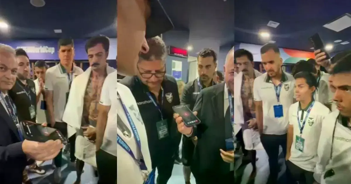 Jugadores de la selección boliviana celebran el triunfo frente a Surinam.