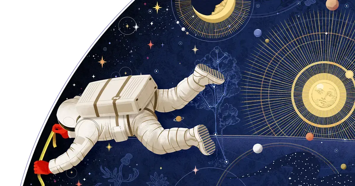 Representación artística del espacio de de Sitter en expansión.