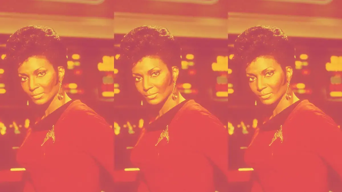 Fotografía de Nichelle Nichols como la teniente Uhura en Star Trek.