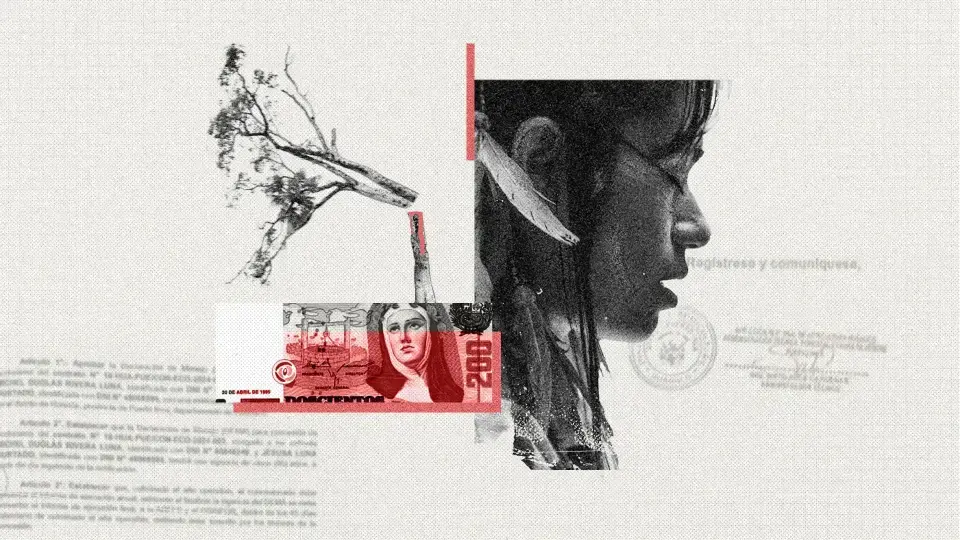 Retrato de Jacqueline Flores, mujer Asháninka, dentro de una maloca.
