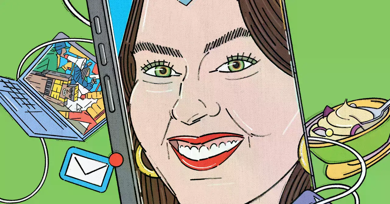 Ilustración de Taylor Lorenz y un teléfono móvil