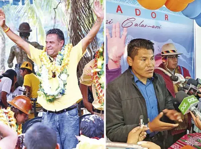 Candidatos Luis Revilla y René Yahuasi en actos de campaña en La Paz.