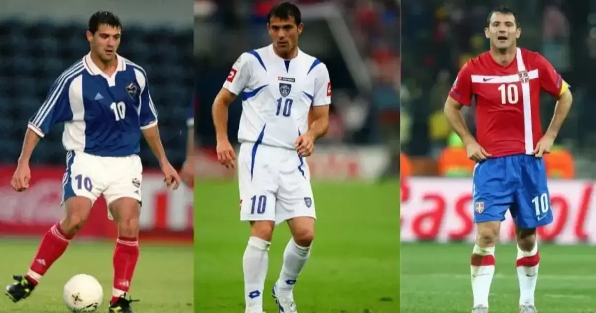 Stankovic con las camisetas de Yugoslavia, Serbia y Montenegro, y Serbia.