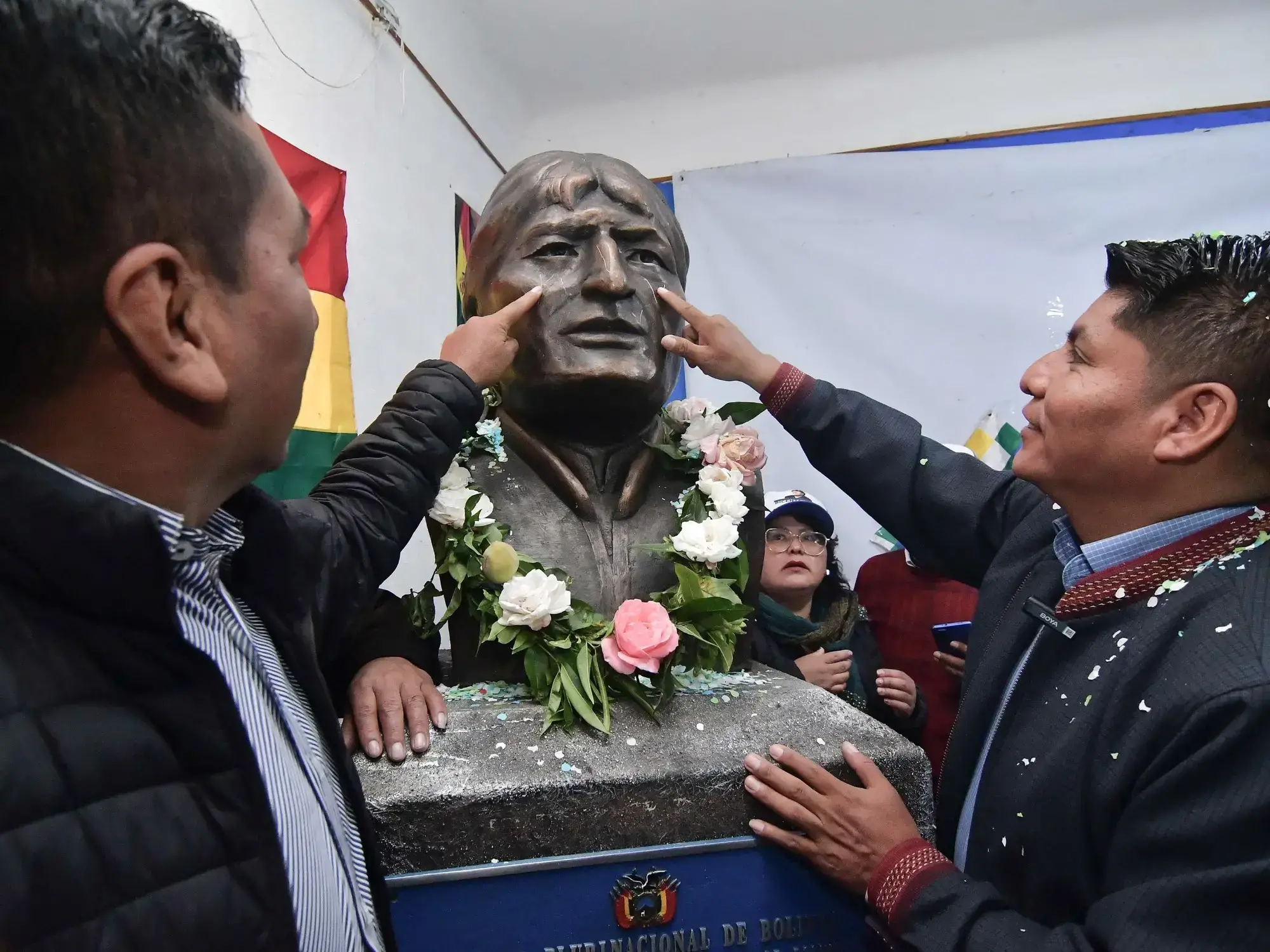 El busto del expresidente de Bolivia, Evo Morales.