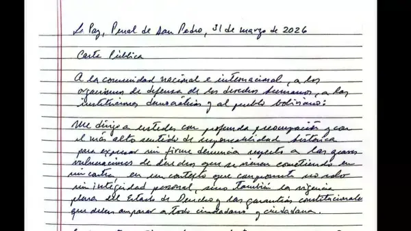 Parte de la carta del expresidente Luis Arce escrita desde el penal de San Pedro.