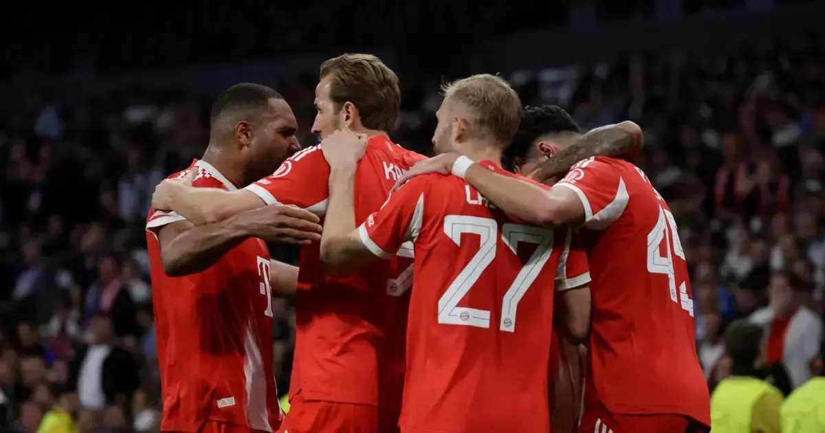 Jugadores del Bayern Munich celebrando el primer gol en el Santiago Bernabéu.