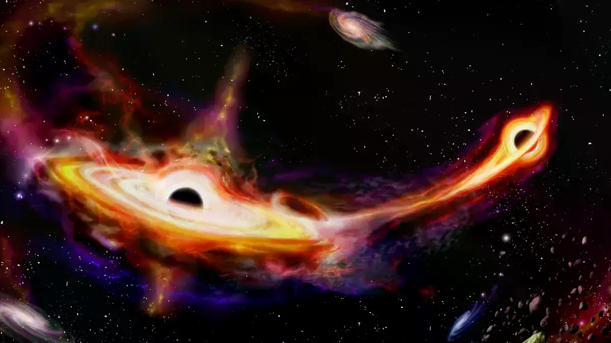 Representación gráfica de los dos chorros de partículas emitidos desde el núcleo de la galaxia Mrk 501.