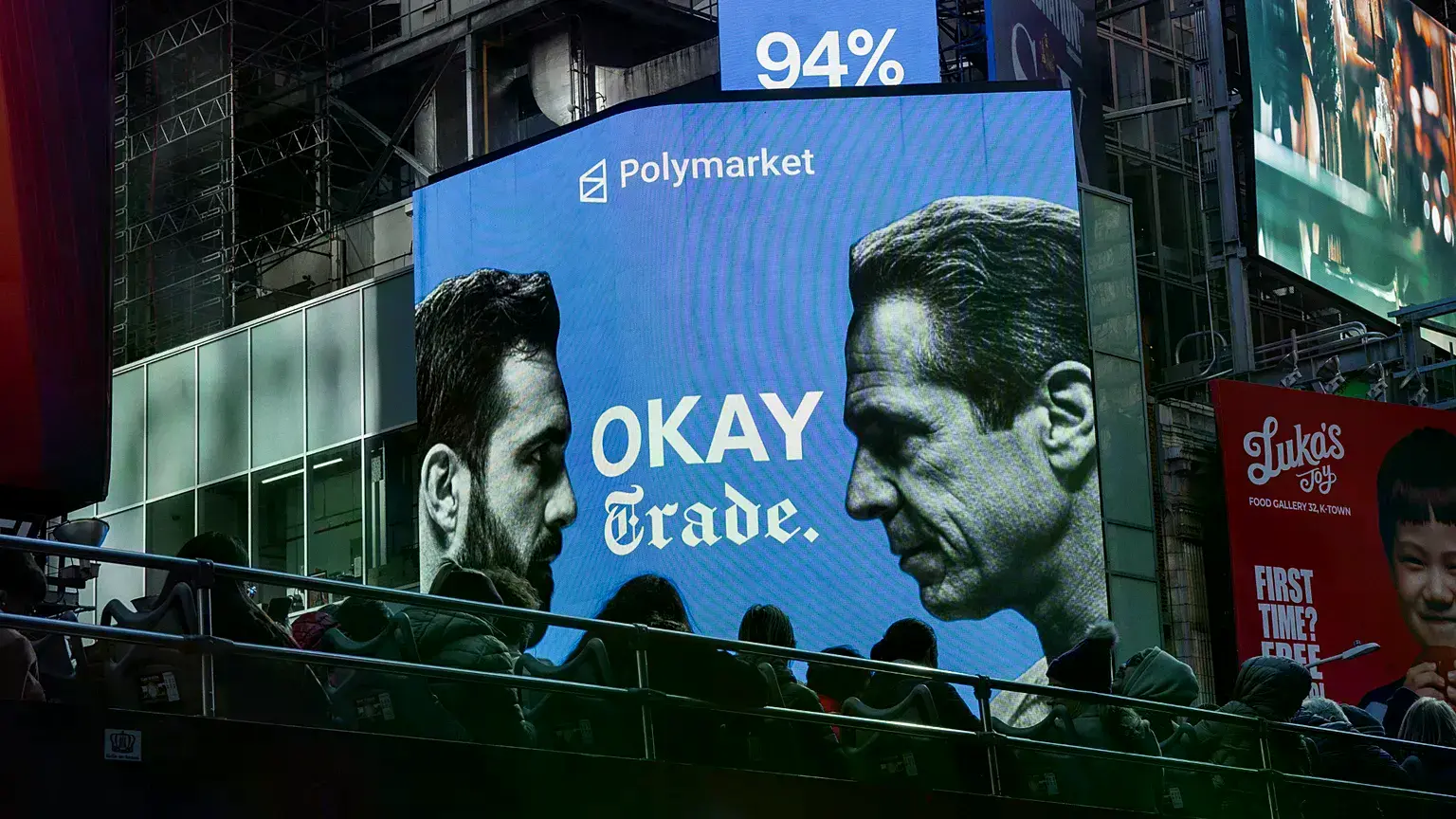 Archivo, anuncio de Polymarket en Nueva York, cuatro de noviembre de 2025