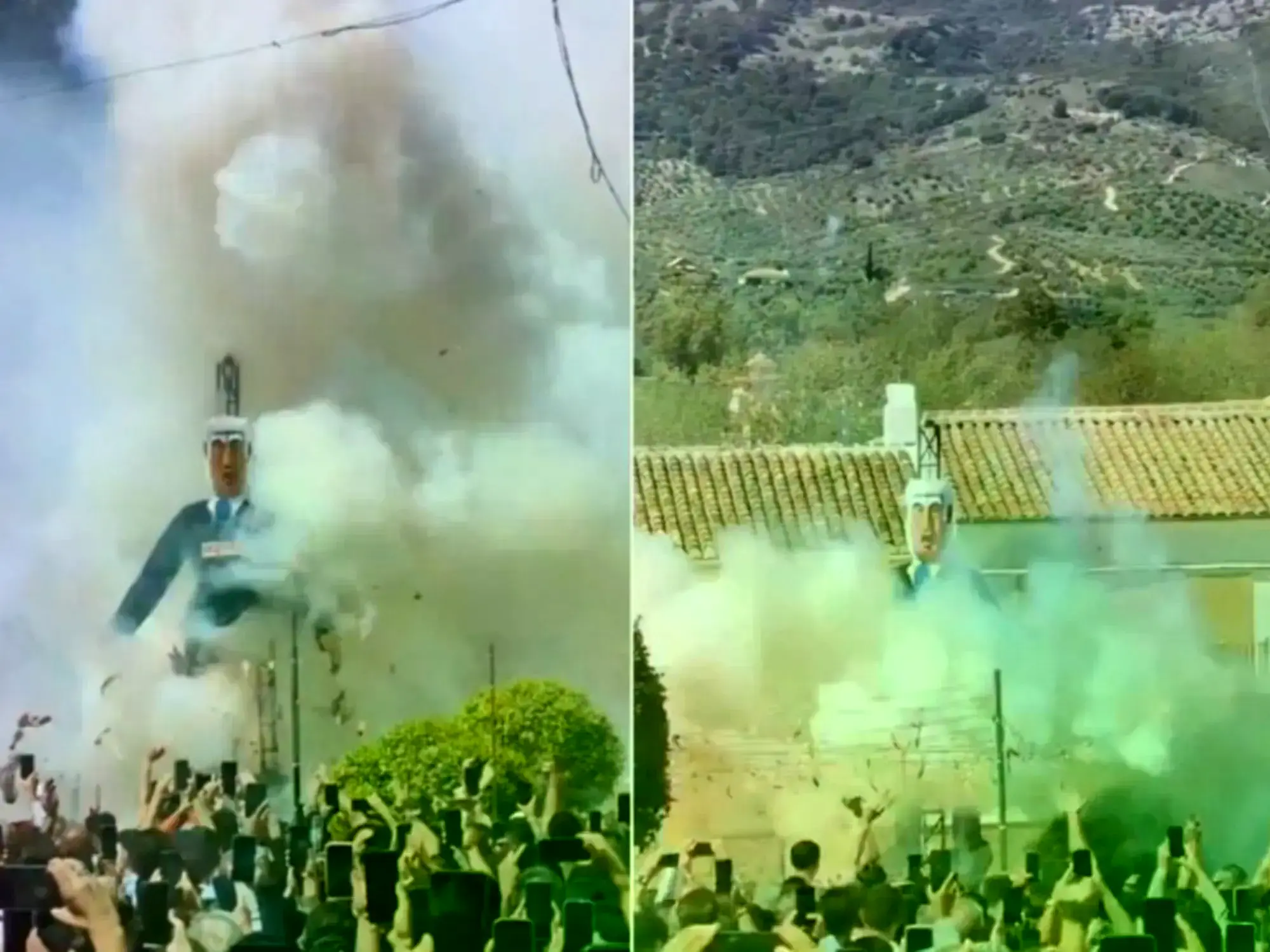 Un muñeco gigante que representa a Benjamin Netanyahu antes de ser quemado.