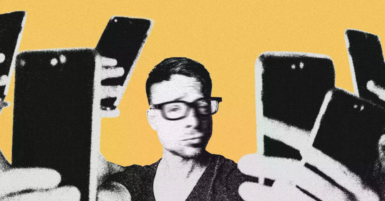 Ilustración sobre el uso constante del teléfono móvil.