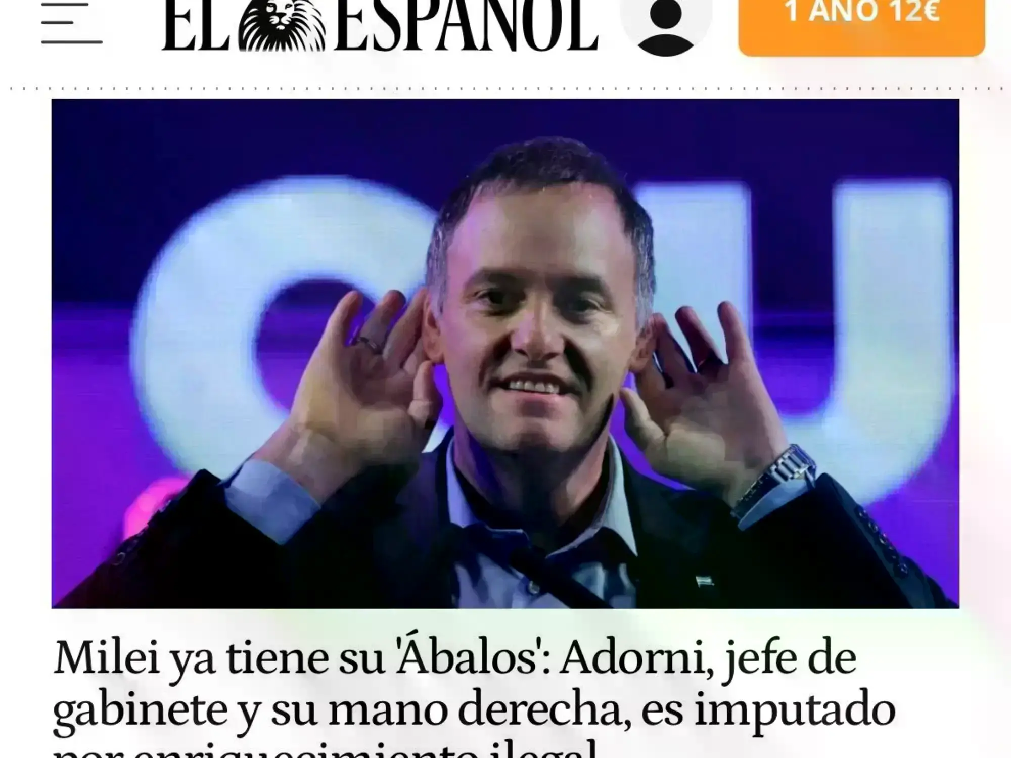 Captura de la web del artículo de El Español que compara a Manuel Adorni con José Luis Ábalos.