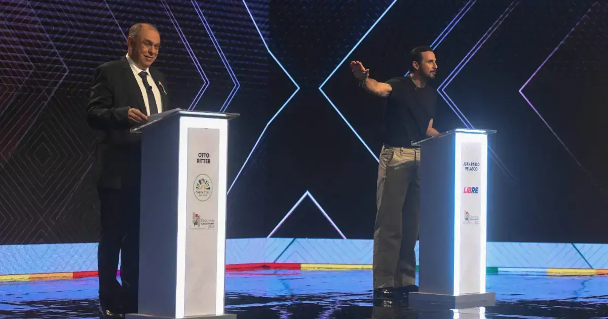 Otto Ritter y Juan Pablo Velasco en el debate a la Gobernación de Santa Cruz