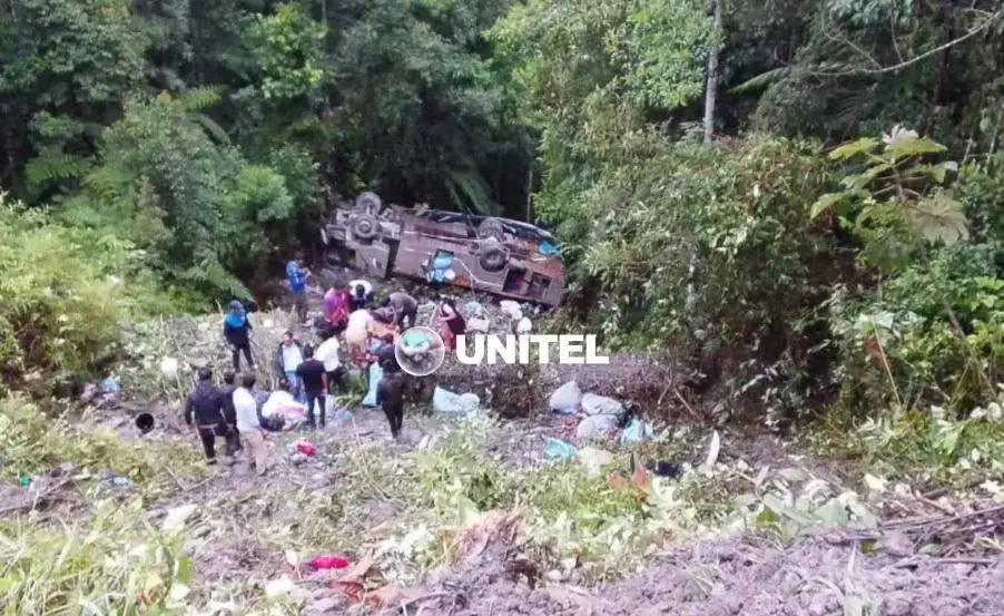 El lugar del siniestro del bus que se accidentó en la ruta de Apolo.