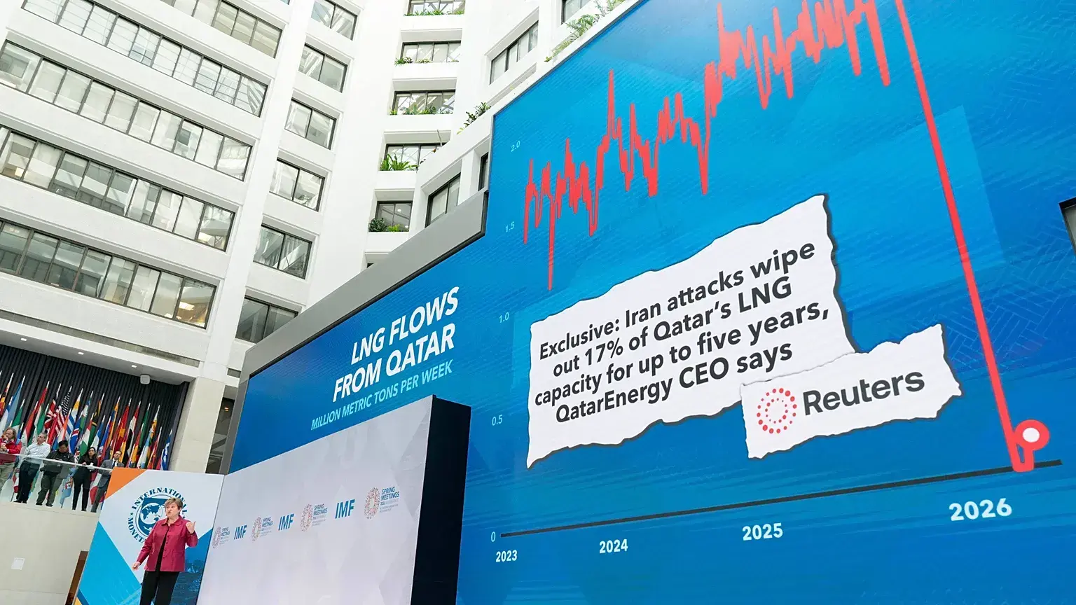 La directora gerente del FMI, Kristalina Georgieva, habla en una rueda de prensa en Washington, nueve de abril de 2026.