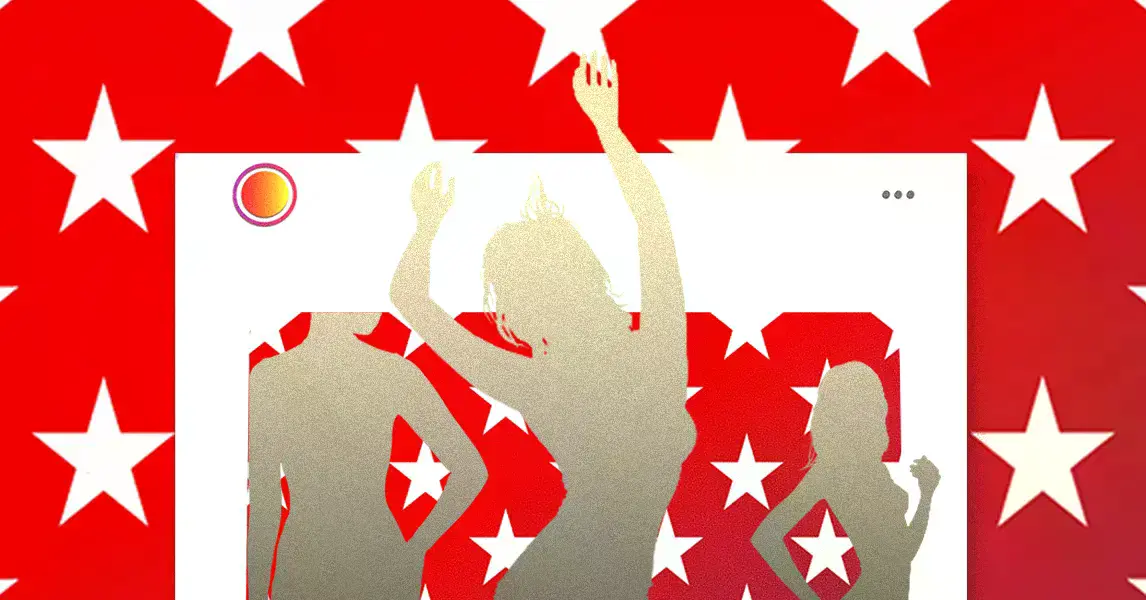 Ilustración de una influencer generada por IA con temática política.