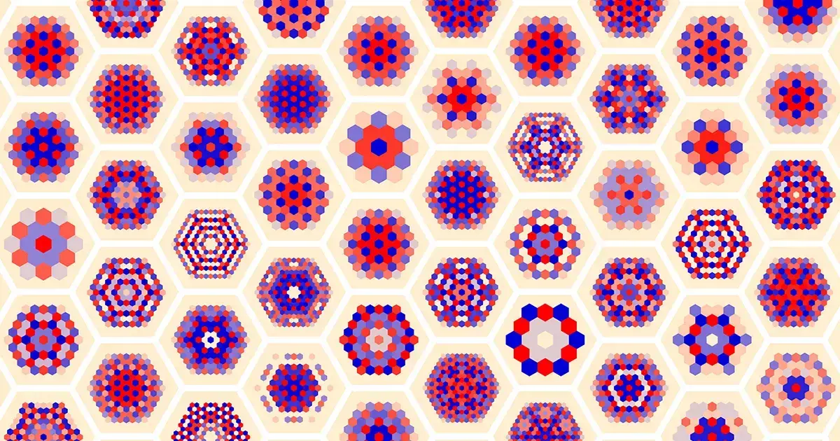 Los "códigos QR" hexagonales generados por el nuevo invariante para distintos nudos.