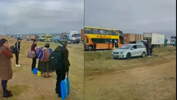 Punto de bloqueo en la carretera La Paz - Oruro.