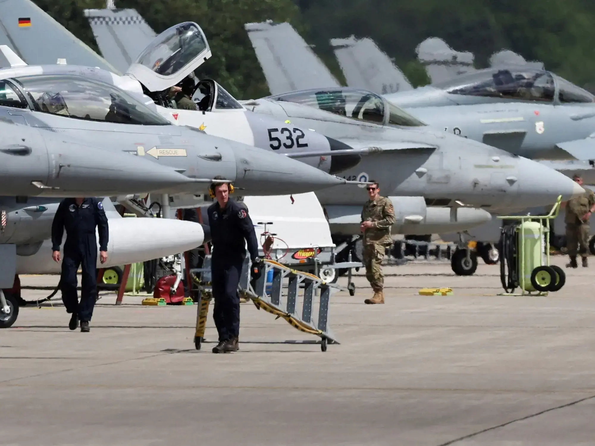 Aviones de combate de la OTAN en la base aérea estadounidense de Ramstein-Miesenbach, Alemania.