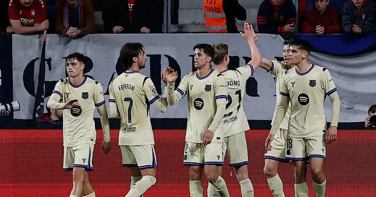 Festejo de gol de los 'blaugranas'.