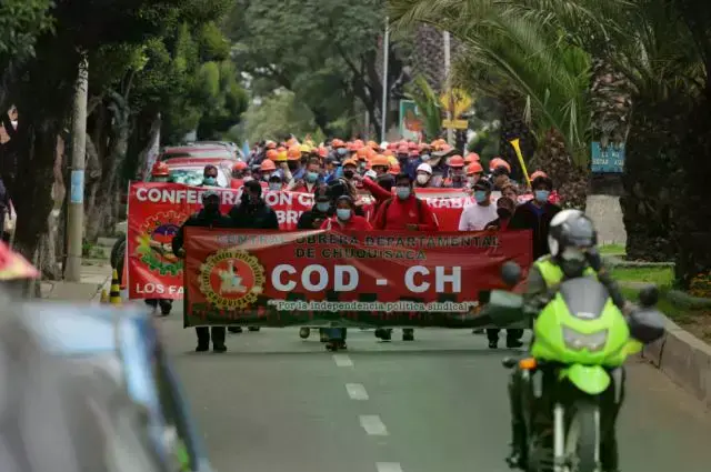 Una movilización anterior de la Central Obrera Departamental de Chuquisaca.
