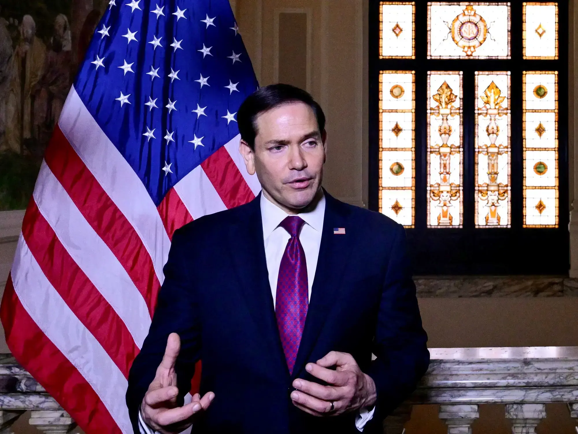 Marco Rubio durante una rueda de prensa en la embajada de EE.UU. en Roma.