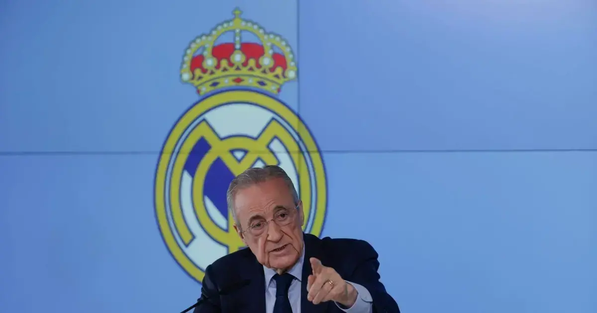 El presidente del Real Madrid, Florentino Pérez, durante la rueda de prensa.