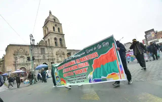 Una movilización de los maestros en La Paz.