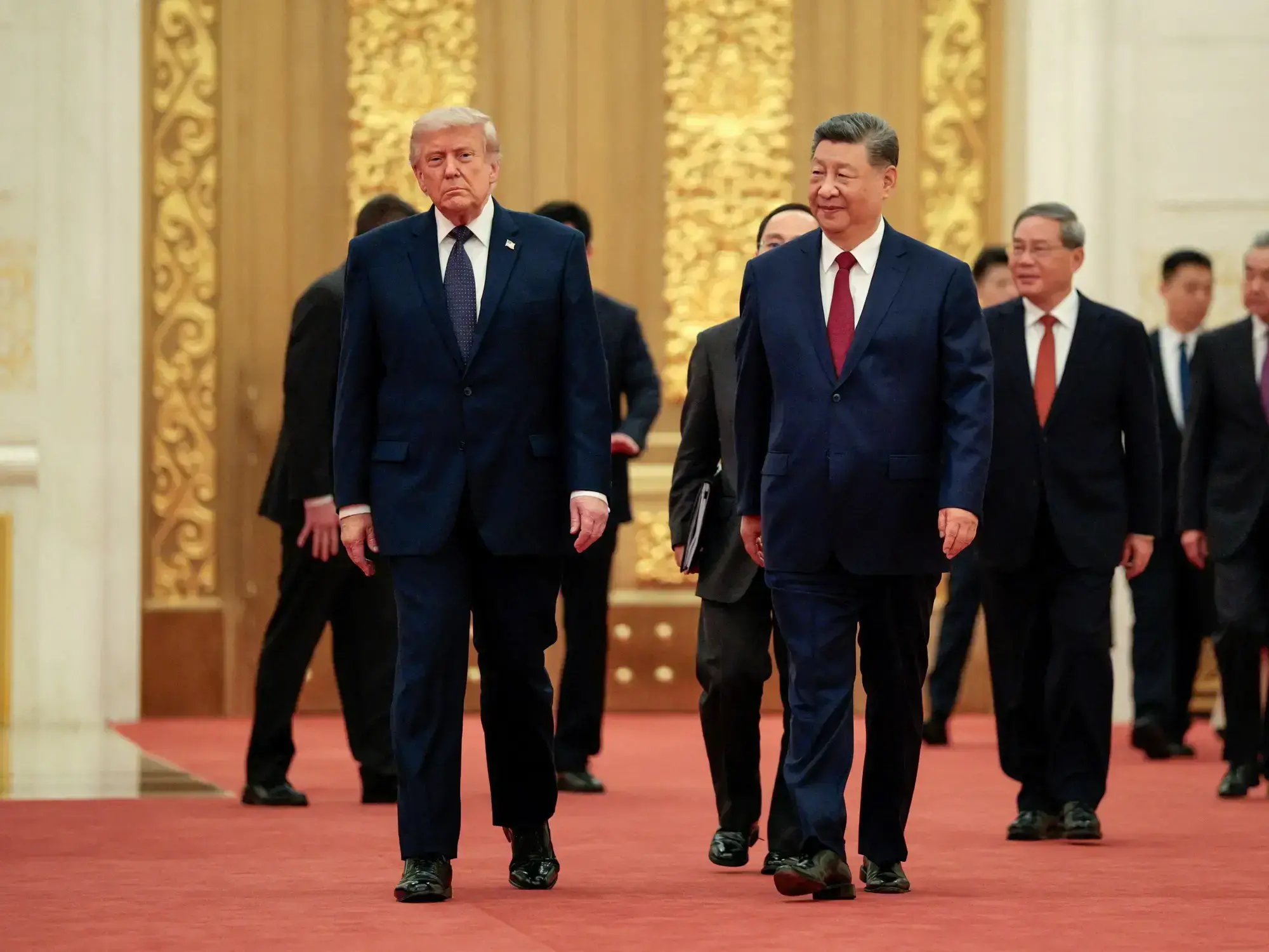 Donald Trump y Xi Jinping durante la cena de Estado en el Gran Salón del Pueblo, en Pekín.
