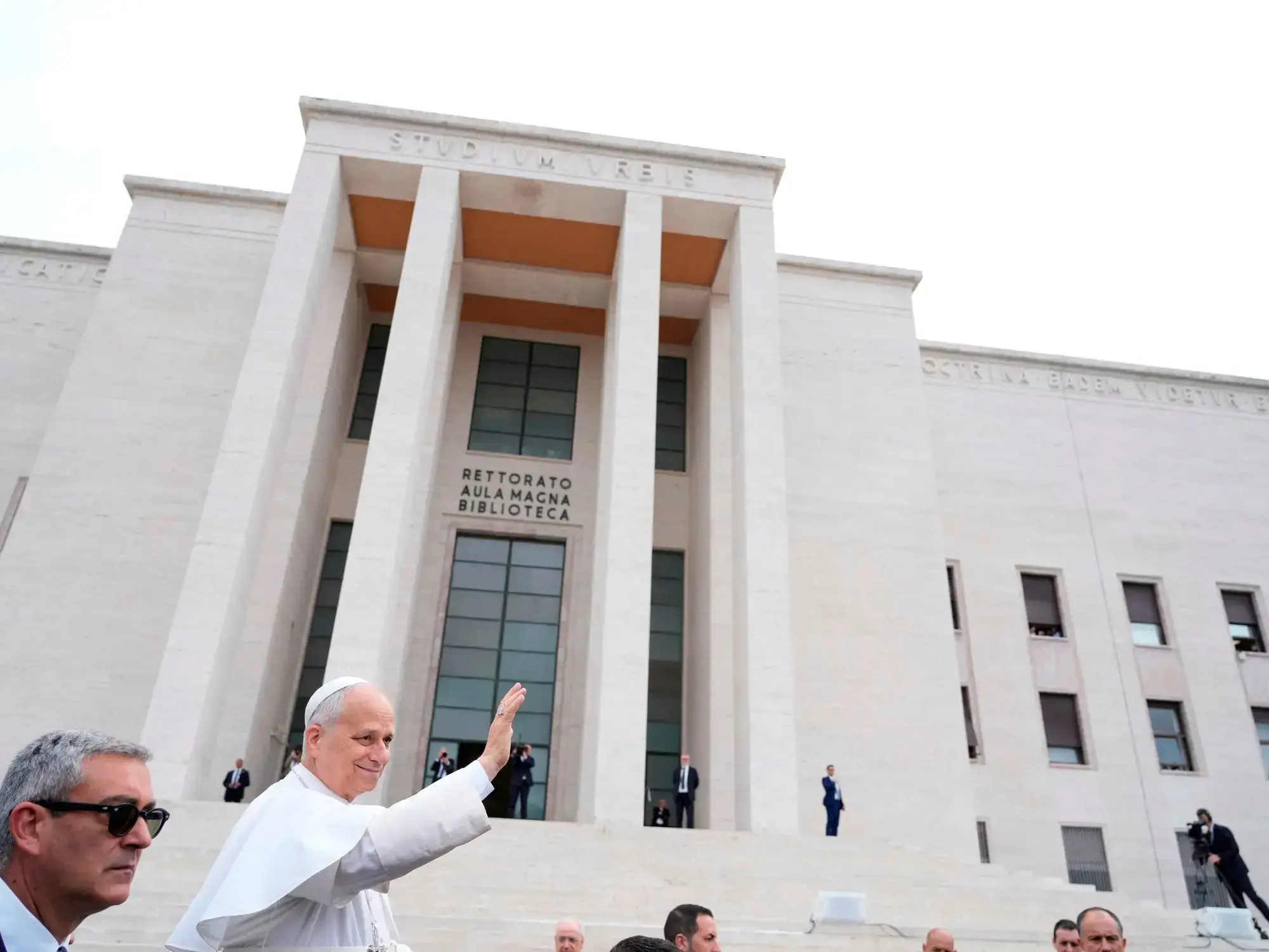 El Papa León XIV en la Universidad de La Sapienza, este jueves.