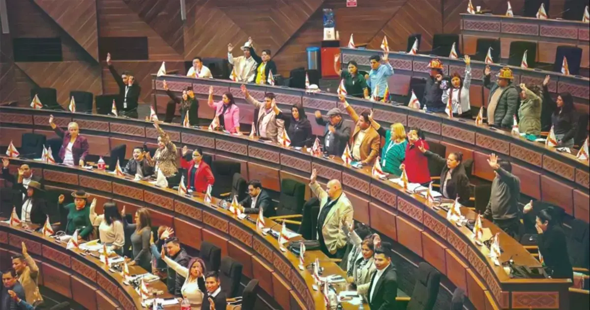 Silvia Lazarte, presidenta de la Asamblea Constituyente, levanta la Constitución boliviana promulgada en 2009