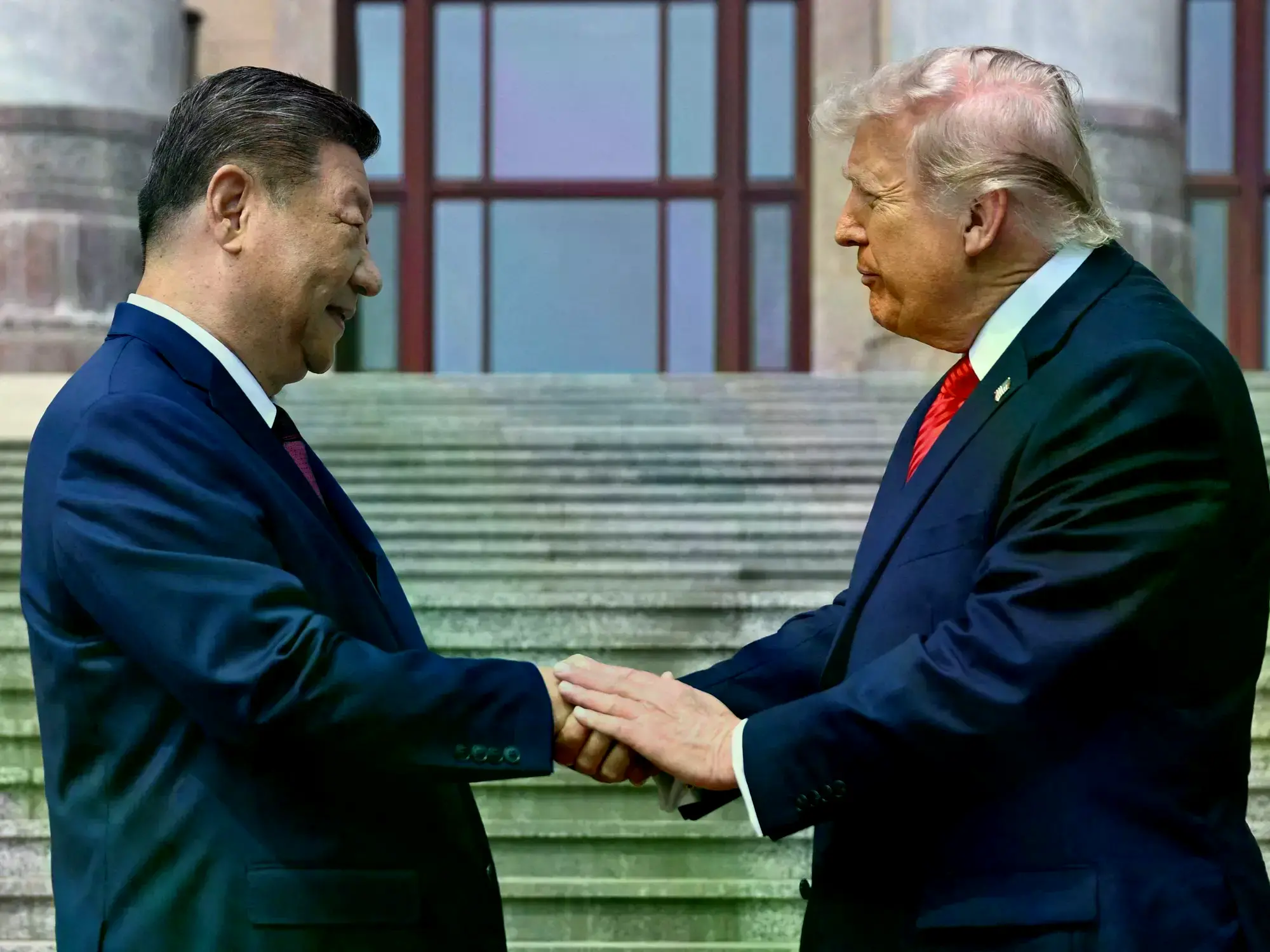 Donald Trump y el presidente de China, Xi Jinping, este jueves en Beijing.