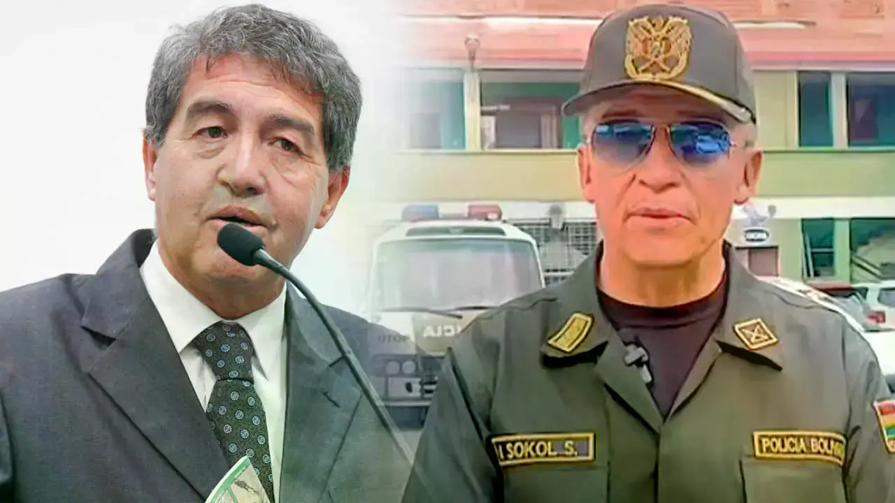 Hernán Paredes, viceministro de Régimen Interior, y Mirko Sokol, comandante de la Policía boliviana.