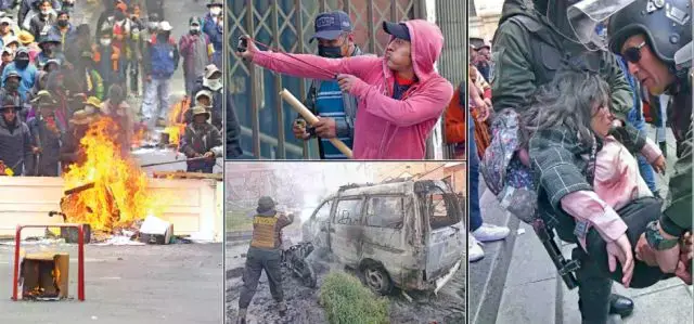 CAOS. Imágenes de los hechos violentos que se registraron este lunes en la ciudad de La Paz.