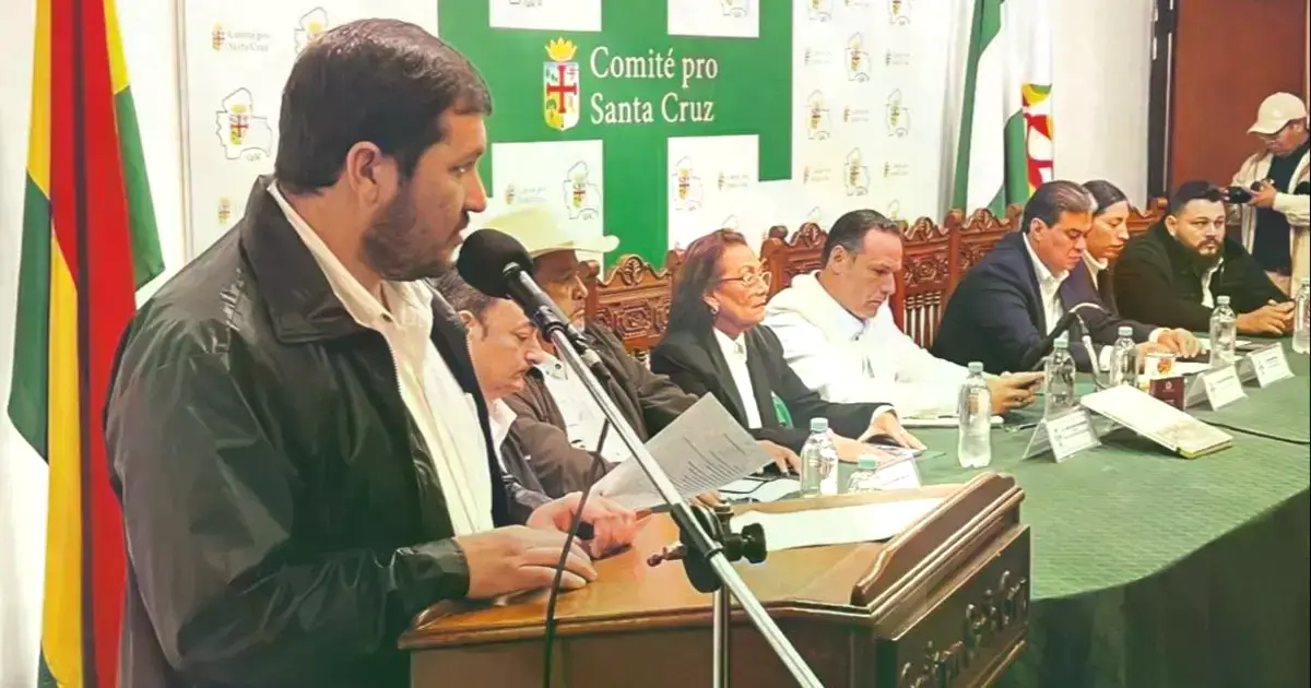 Stello Cochamanidis dirigió la Asamblea de la Cruceñidad durante la lectura de las cinco resoluciones.