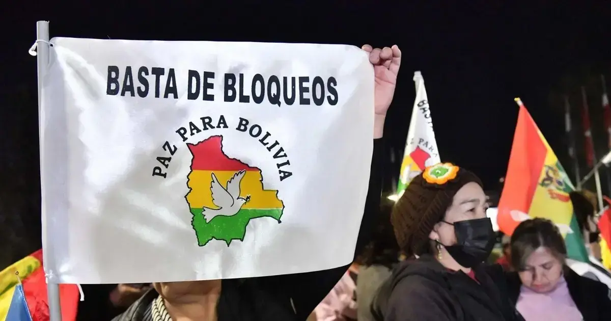 Una persona sostiene una bandera durante una marcha este martes, en Cochabamba (Bolivia).