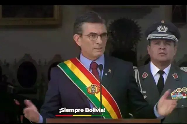 El presidente Rodrigo Paz, durante su discurso en la Casa de la Libertad.